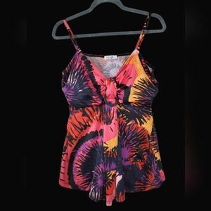 Crossroads Abstract Floral Tankini Gathered Center With Ring Accent Size…